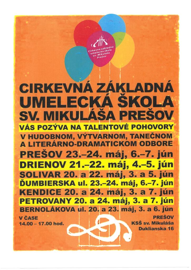 Talentové pohovory CZUŠ sv. Mikuláša