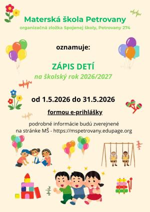 Zápis do Materskej školy na rok 2026/2027